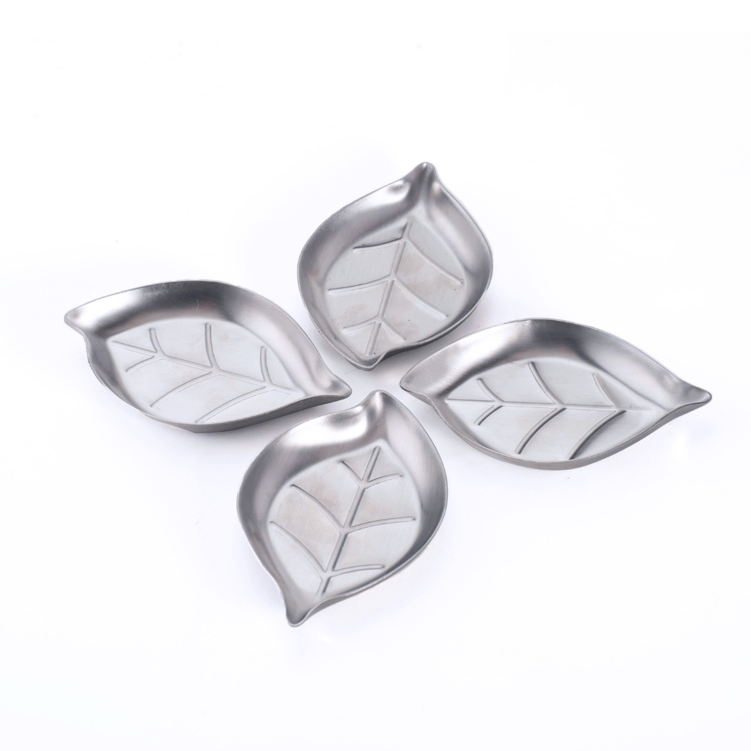 Stainless steel tea leaf-shaped tea bag saucer (4 pieces)